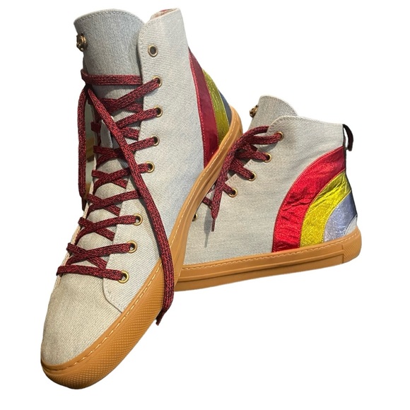 Gucci Men’s Blue Denim Rainbow sneakers size 12 - Picture 1 of 7